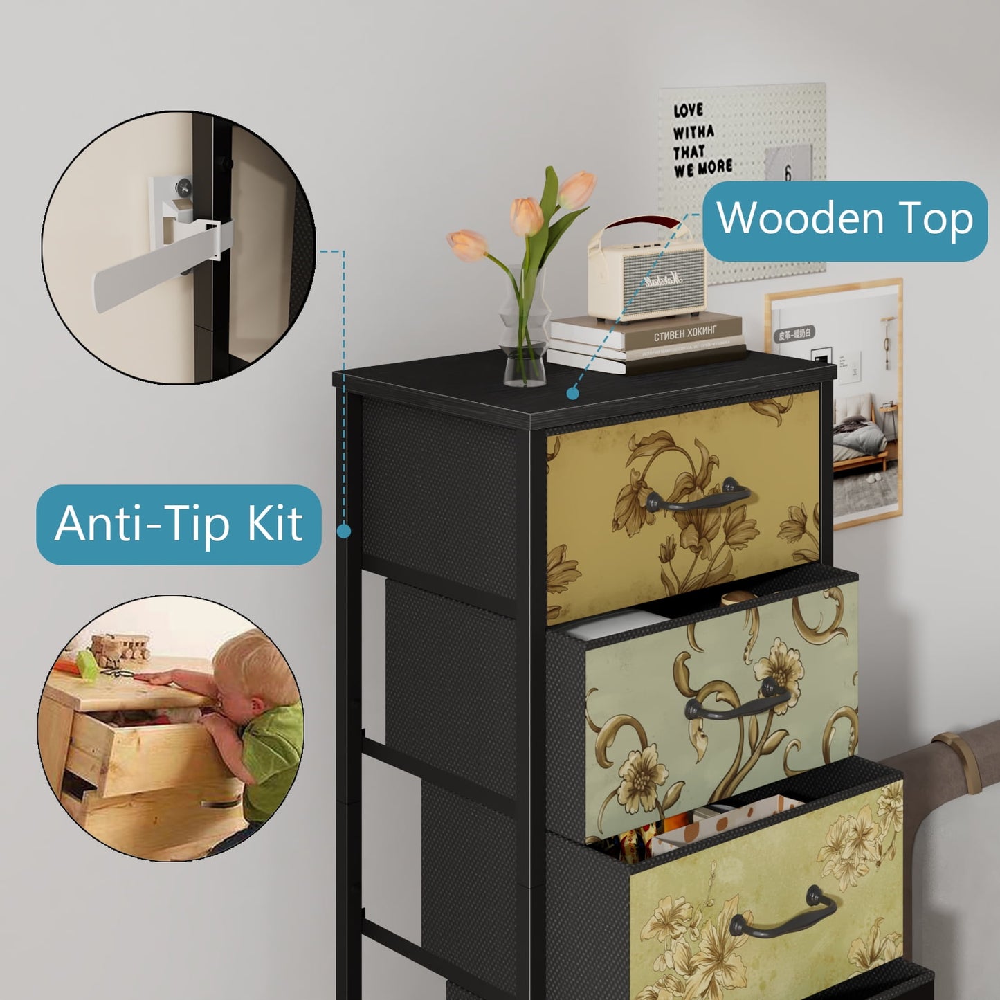 TYDIMOR Tall Dresser for Bedroom, 6 Drawer Chest of Drawers, Steel Frame, Ideal for Adults