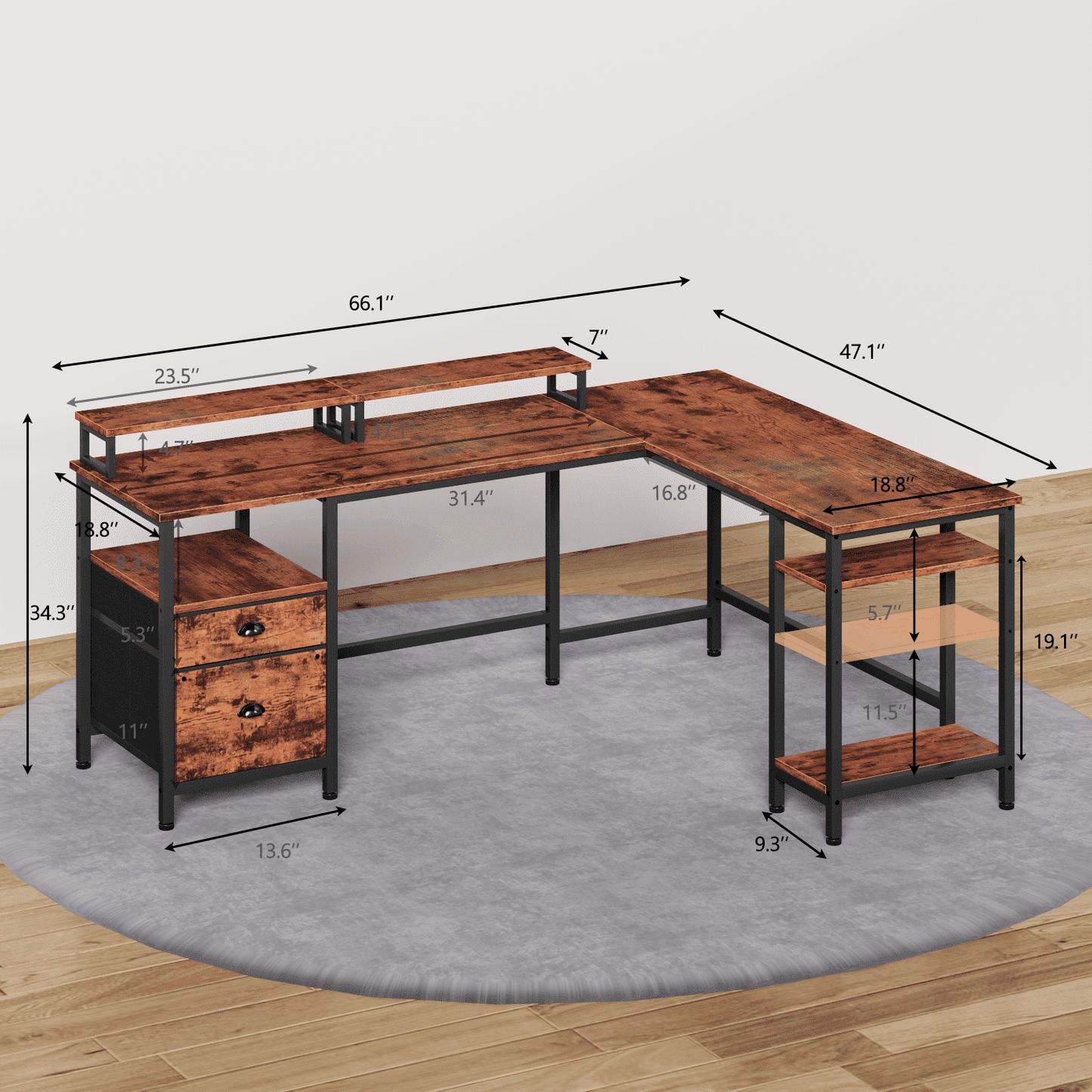 Hexmn Sleek Modern L-Shaped Desk, Multifunctional Design Gaming Desk to Boost Productivity and Style