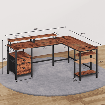 Hexmn Sleek Modern L-Shaped Desk, Multifunctional Design Gaming Desk to Boost Productivity and Style