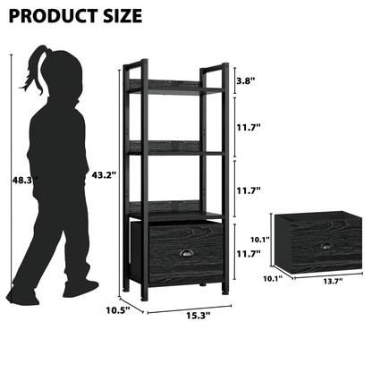 Satifur 4 Tier Ladder Bookcase with Removable Drawer Tall Standing Bookshelf,Black Oak