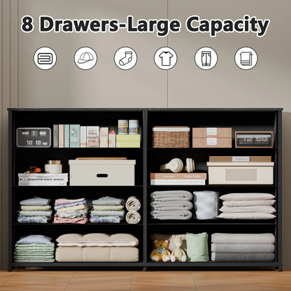 Tydimor TV Stand for TVs up to 55", Console Table with 8 Drawers, Entertainment Center for Living Room, Black Oak