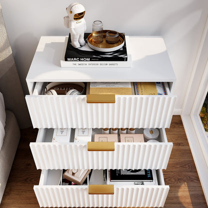 Tydimor Modern Nightstand with 3 Wooden Drawers, Bedside Table for Living Room, White