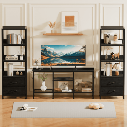 Satifur 4-Tier Bookshelf and Bookcase with 2 Removable Drawers, Narrow Display Shelf for Living Room, Black Oak