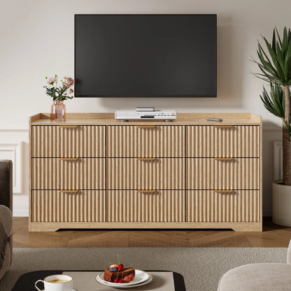 Tydimor Dressers for Bedroom 9 Drawers, Wide Chest of Drawers Storage Organizer, Wooden Cabinet with Anti-Tip Safety for Living Room, Hallway