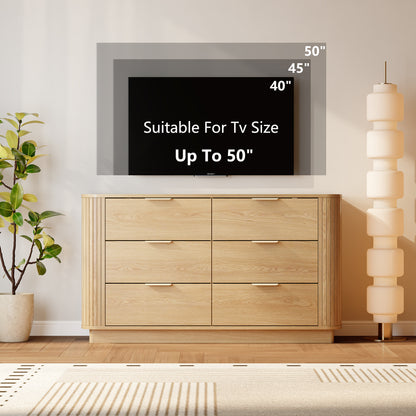 Satifur 47.2″ Wide 6-Drawer Dresser, Large Capacity Oak TV Stand for up to 50″ TVs
