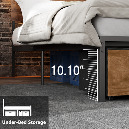 Satifur Full Size Bed Frame with 2 Drawers & LED Lights & Charging Station, Beds with Headboard & 10.10" Under Bed Storage, No Box Spring Needed, Easy Assembly, Rustic Brown