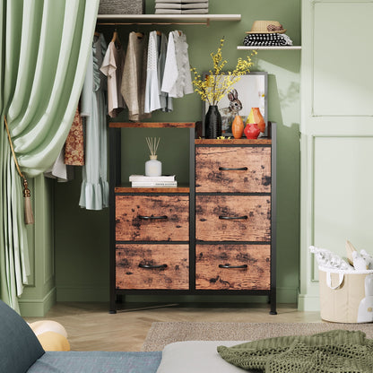 TYDIMOR 5 Drawer Fabric Dresser for Bedroom, Rustic Brown Chest for Closet & Living Room, Ideal for Adults