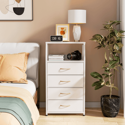 TYDIMOR Tall Nightstand,4 Drawer White Dresser for Bedroom Storage,Side Table for All Ages