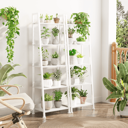 Tydimor 5-Tier Ladder Bookshelf With Drawer, Leaning Bookcase Storage Display Shelf, White