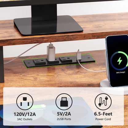 Hexmn Office Desk with Movable Monitor Stands,Gaming Desk with Storage Shelves and File Cabinet, Rustic Brown
