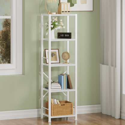 Satifur Bookshelf Bookcase Organizer with 5 Shelves for Living Room Bedroom Kitchen Garage, White
