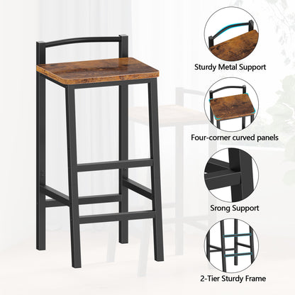 TYDIMOR Bar Stools, Set of 2 Bar Chairs, 24 Inch Saddle Stools, Kitchen Counter Stools with Footrests, Industrial Stools for Dining Room, Kitchen, Counter, Bar, Rustic Brown and Black