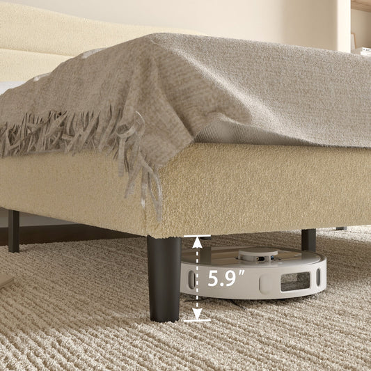 Tydimor Full Bed Frame with Teddy Velvet Soft Curved Headboard, Platform Bed with Wooden Slats Support, Easy Assembly, Noise-Free, Beige