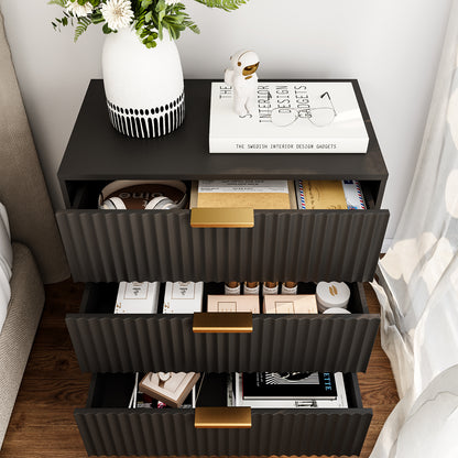 Tydimor Modern Nightstand with 3 Wooden Drawers, Bedside Table for Living Room, Black,Set of two