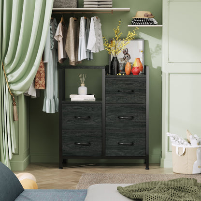 TYDIMOR 5 Drawer Fabric Dresser for Bedroom, Black Oak Chest for Closet & Living Room, Ideal for Adults