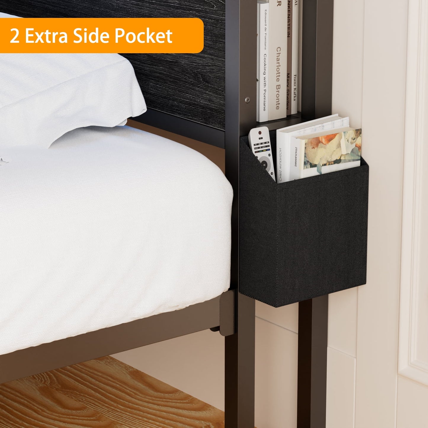 Hexmn Queen Size LED Metal Bed Frame Built-In Charging, Platforrm Storage Bed Frames Under-bed Storage and Noise Free Design