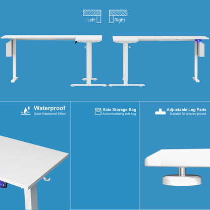 Satifur Electric Standing Desk 63" L-Shaped, Ergonomic Computer Desk with Memory Preset, Height Adjustable Sit Stand Desk with Hooks & Storage, White