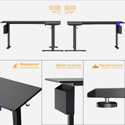 Satifur Electric Standing Desk 63" L-Shaped, Ergonomic Computer Desk with Memory Preset, Height Adjustable Sit Stand Desk with Hooks & Storage, Black