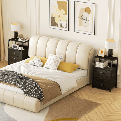 TYDIMOR Nightstand Bedside Table, 3 Drawer Dresser for Bedroom Furniture, Steel, Wood, Black Fabric Drawers