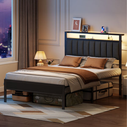 Satifur Full LED Bed Frame, Black