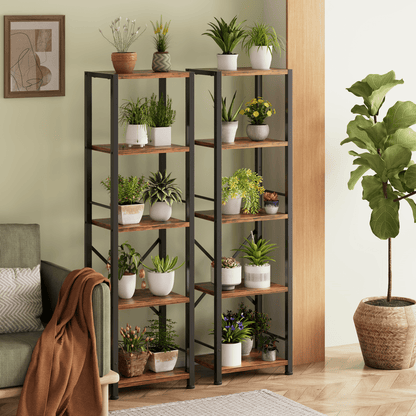 Satifur Bookshelf Bookcase Organizer with 5 Shelves for Living Room Bedroom Kitchen Garage,Rustic Brown
