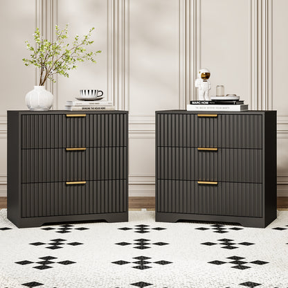 Tydimor Modern Nightstand with 3 Wooden Drawers, Bedside Table for Living Room, Black,Set of two