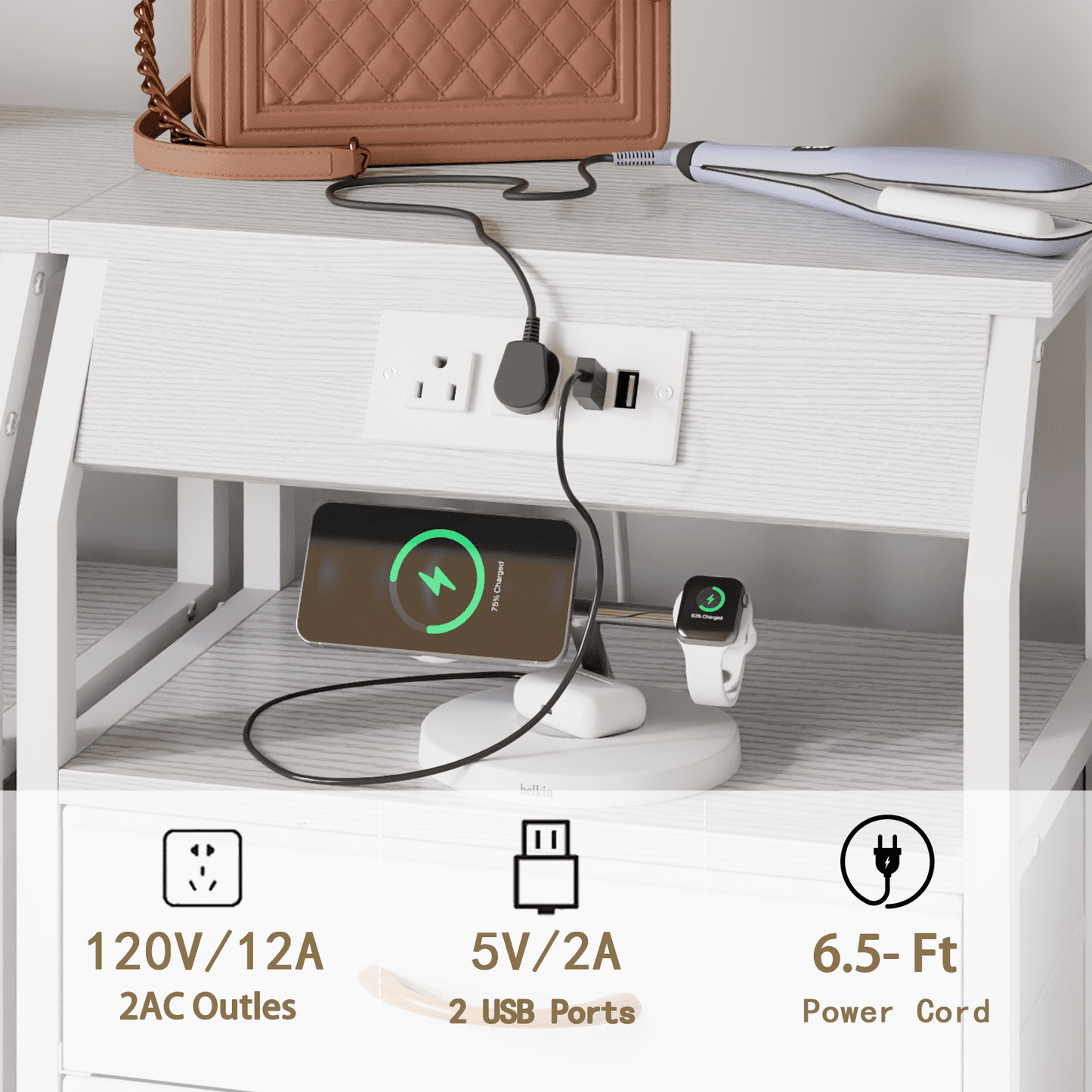 TYDIMOR Small Dresser for Bedroom, 4 Drawer with Charging Station, White, Ideal for Adults