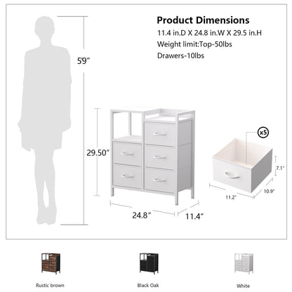 TYDIMOR 5 Drawer Fabric Dresser for Bedroom, White Chest for Closet & Living Room, Ideal for Adults