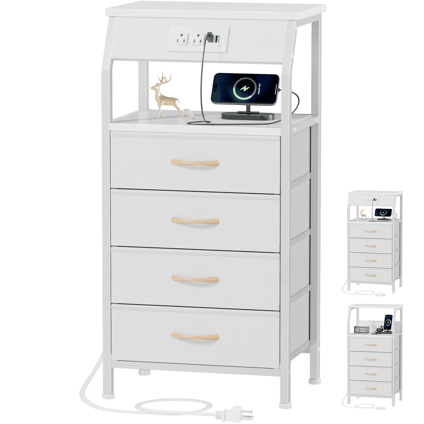 TYDIMOR Small Dresser for Bedroom, 4 Drawer with Charging Station, White, Ideal for Adults