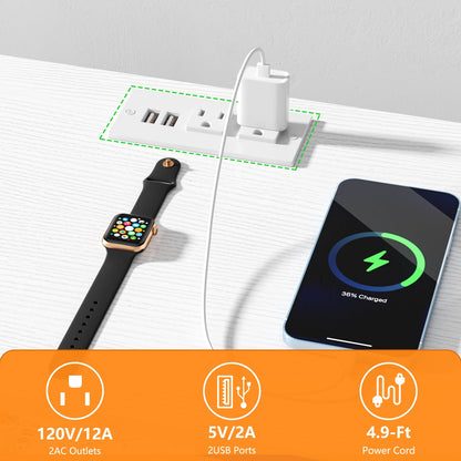 Satifur Side Table with Light, Charging Station, White Nighstand for Bedroom, Living Room