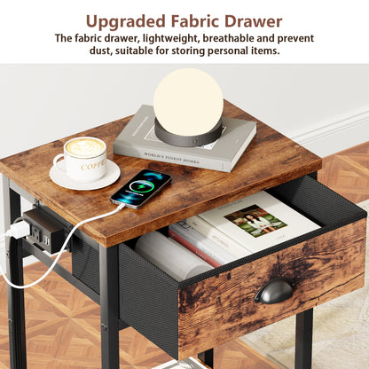 Satifur Set of 2 Nightstand with Charging Station for Bedroom,Side End Table with Outlets & USB Ports,Rustic Brown