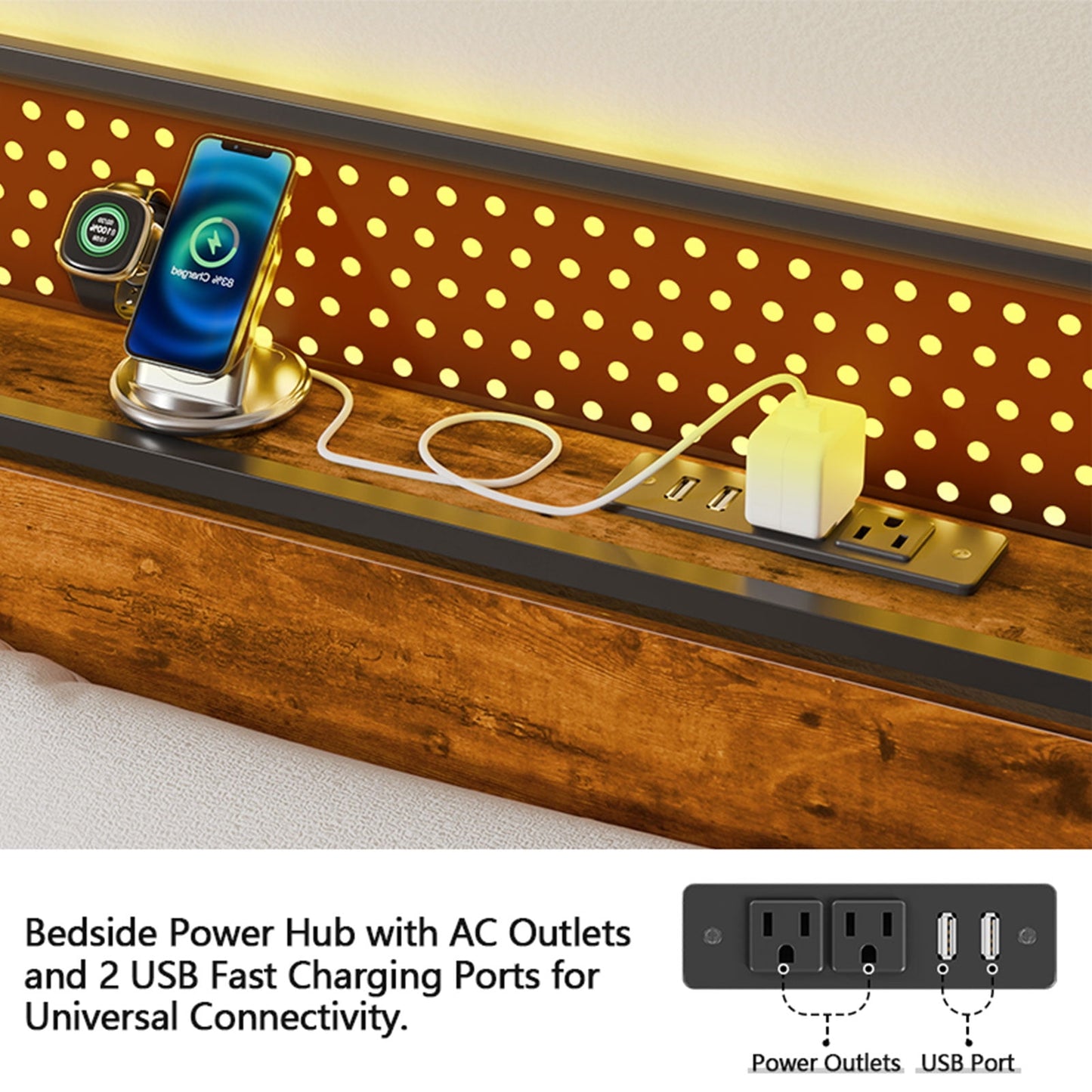 Satifur LED Bed Frame Queen Size with 2 USB Ports and Outlets, Platform Metal Bed Frame, No Box Spring Needed, Noise-Free