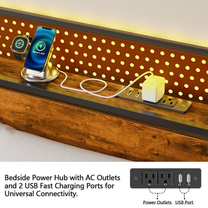 Satifur LED Bed Frame Queen Size with 2 USB Ports and Outlets, Platform Metal Bed Frame, No Box Spring Needed, Noise-Free