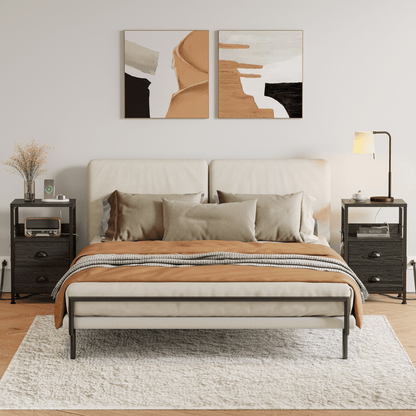 Satifur Nightstand with Charging Station, Set of 2 Bedside End Table with Fabric Drawers,Outlets & USB Ports,Black Oak