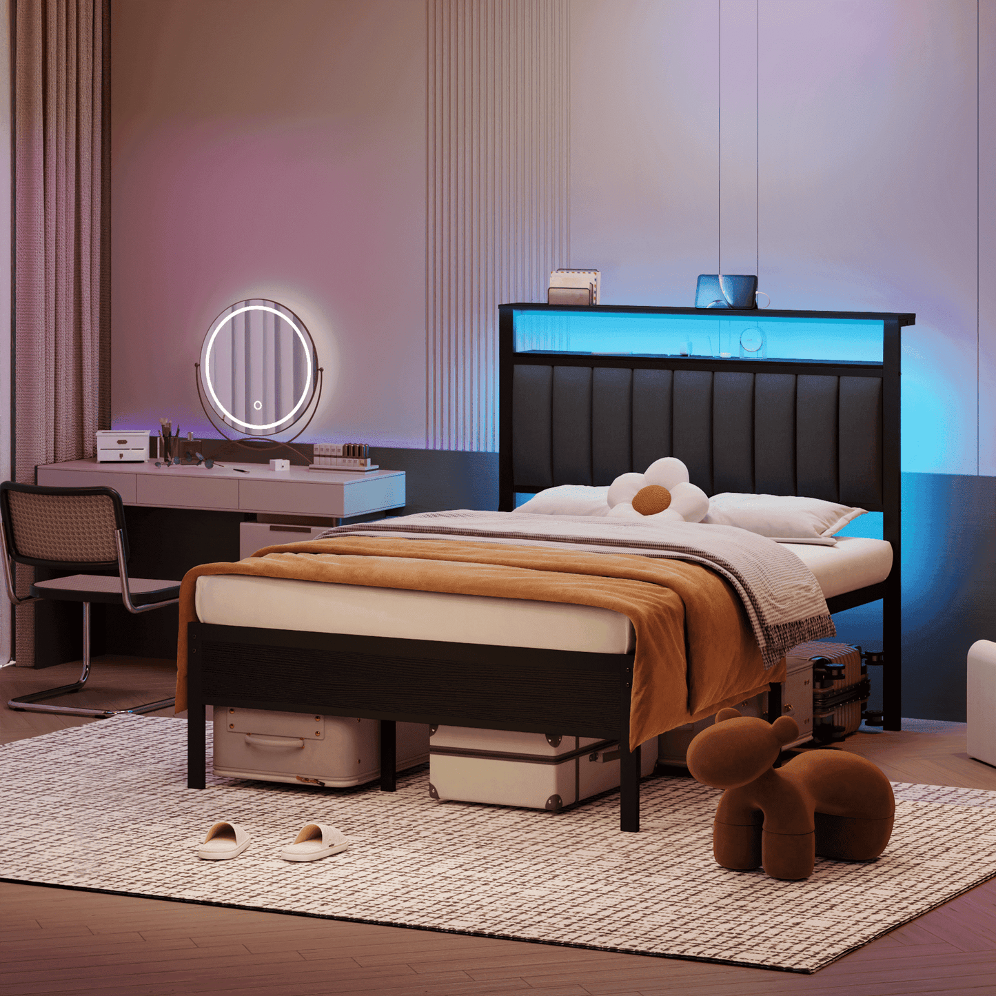 Satifur Full LED Bed Frame, Black