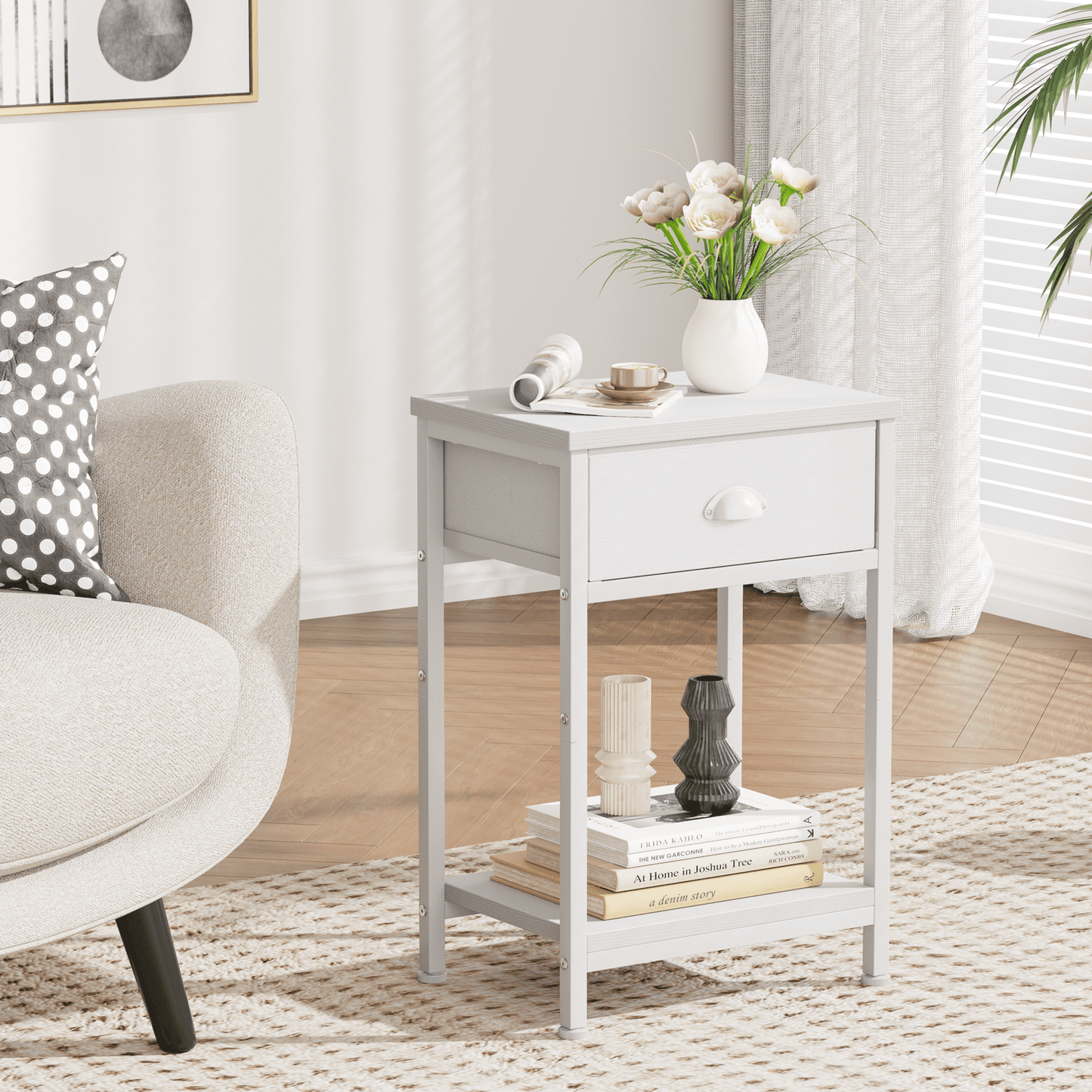 Satifur Set of 2 Nightstand for Bedroom,3-Tier End Table with Drawer,White