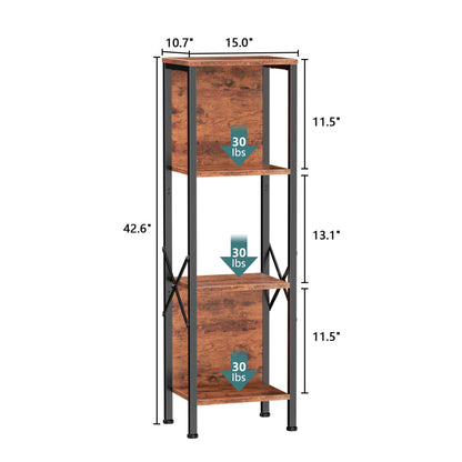 Satifur Bookshelf with 2 Large Backboards, Narrow Bookcase for Space Saving, Industrial Bookshelf with 4 Shelves for Office, Bathroom, Bedroom,Rustic Finish
