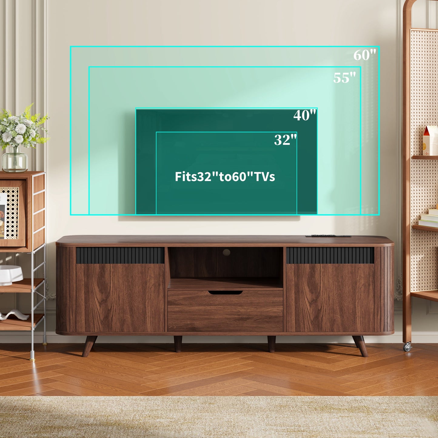 Tydimor TV Cabinet Stands for TVs up to 70", Entertainment Center with Storage Shelf & Outlet, Media Console Table with Drawers for Living Room
