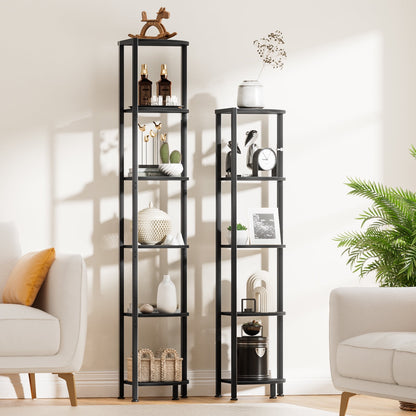 Satifur Corner Shelf Bookcase with LED Light Strip, 6-Tier Corner Bookshelf for Living Room, Bedroom
