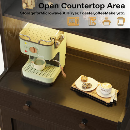 TYDIMOR Kitchen Pantry Storage Cabinet with Doors & Shelves, Wood Buffet Cabinet with Microwave Stand, Tall Hutch Cabinet for Dining Room, Black