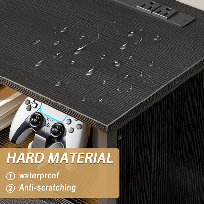 Tydimor Modern TV Stand for TVs up to 65", Media Console with 6 Drawers for Living Room, Entertainment Center with LED lights & Outlets, Black