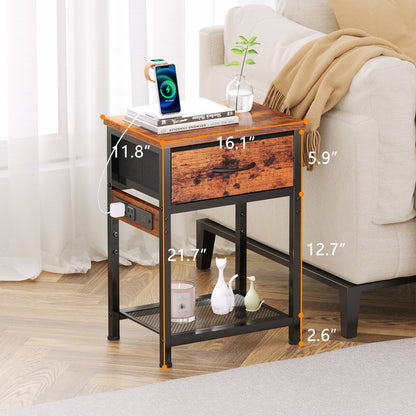 Satifur Nightstand with Charging Station for Bedroom,Side End Table with Outlets & USB Ports,Rustic Brown