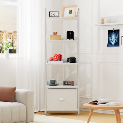 Satifur 5 Tier Ladder Bookcase with Removable Drawer Tall Standing Bookshelf,White
