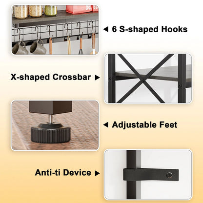 TYDIMOR Kitchen Bakers Rack with Outlets, Coffee Bar Table 4 Tiers Microwave Stand, Light Black Oak