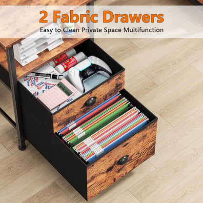 Hexmn Rustic Brown Ergonomic Computer Desk with Fabric Storage & Customizable Layout