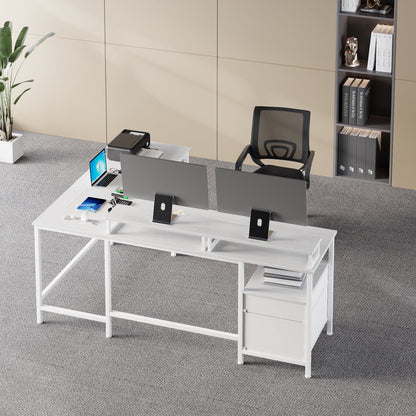 Hexmn L-Shaped Home Office Desk,Dual Monitor Stand & Ample Storage for All Your Needs