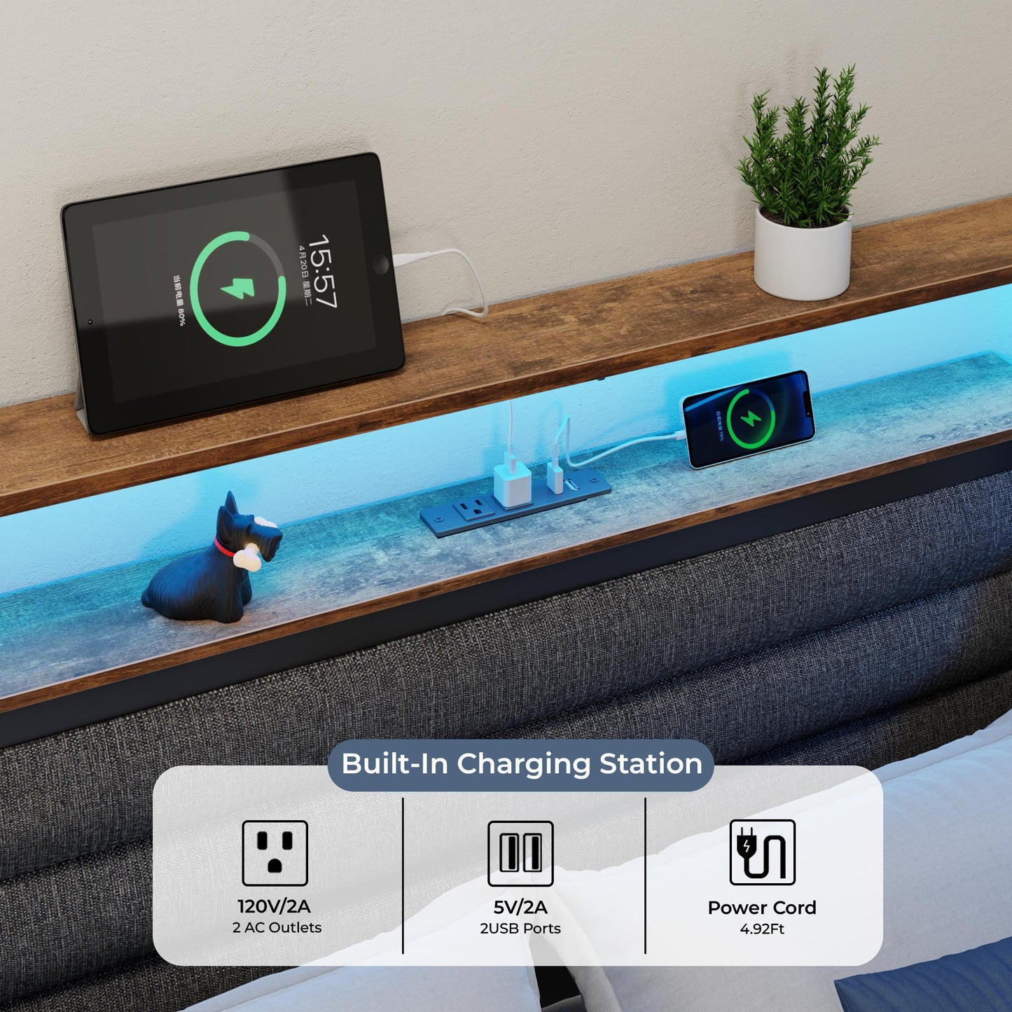 Satifur L-Shaped Corner Bed Frame with 3 Storage Drawers, 3 Cubbies & Double-Layer Shelf, LED Lights & Power Outlet, Corner Twin Beds for Living Room, Bedroom and Guest, Rustic Brown