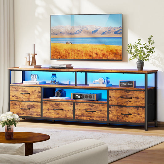 Tydimor 63 Inch TV Stand with LED Lights & Charging Power Station, 6 Fabric Drawer Dresser, Multifunctional Media Console, Sideboard Storage Cabinet, Entryway Hallway Table Fits 32-70 Inch TV