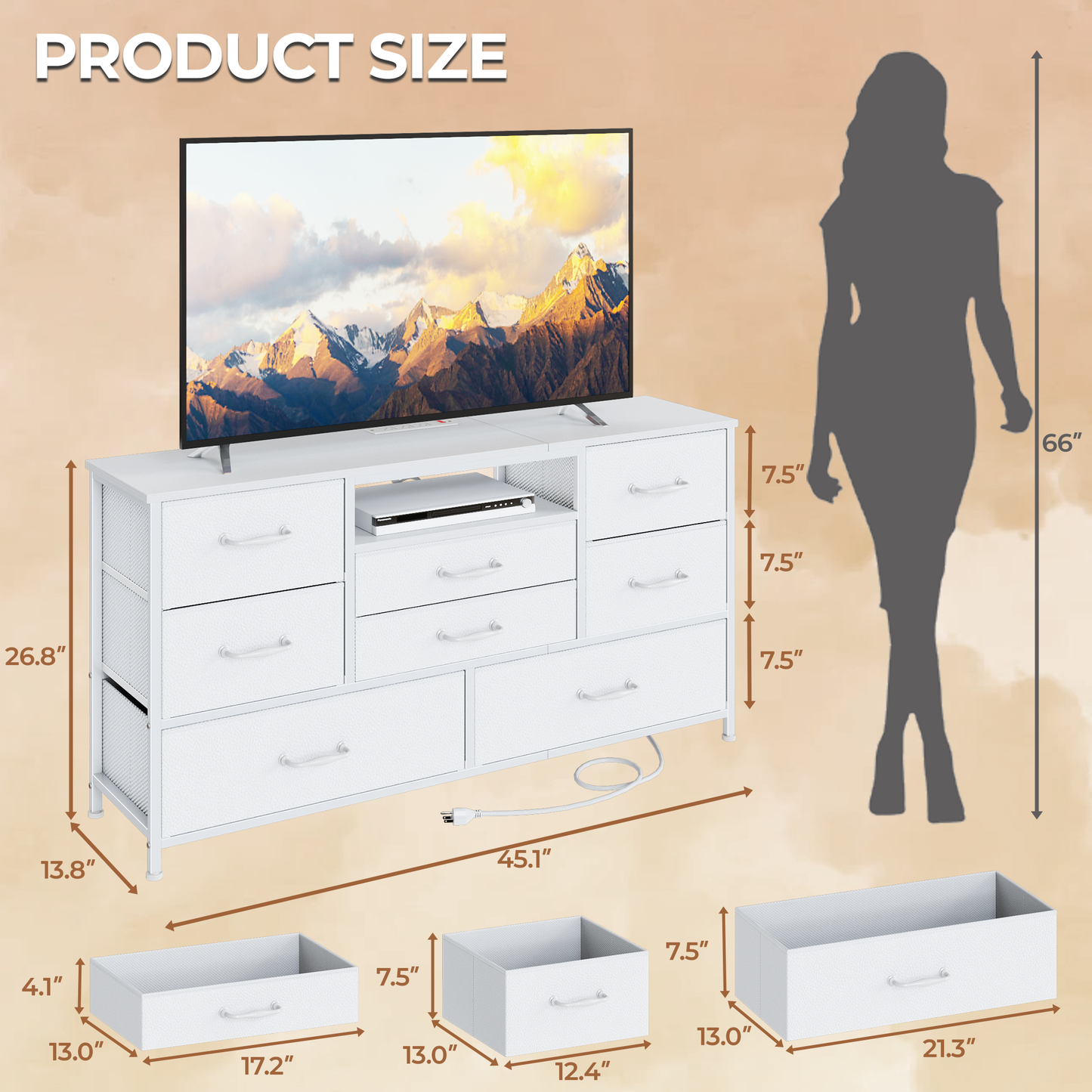 Tydimor TV Stand for TVs up to 55", Media Console for Living Room, Entertainment Center with Cabinet Storage, White