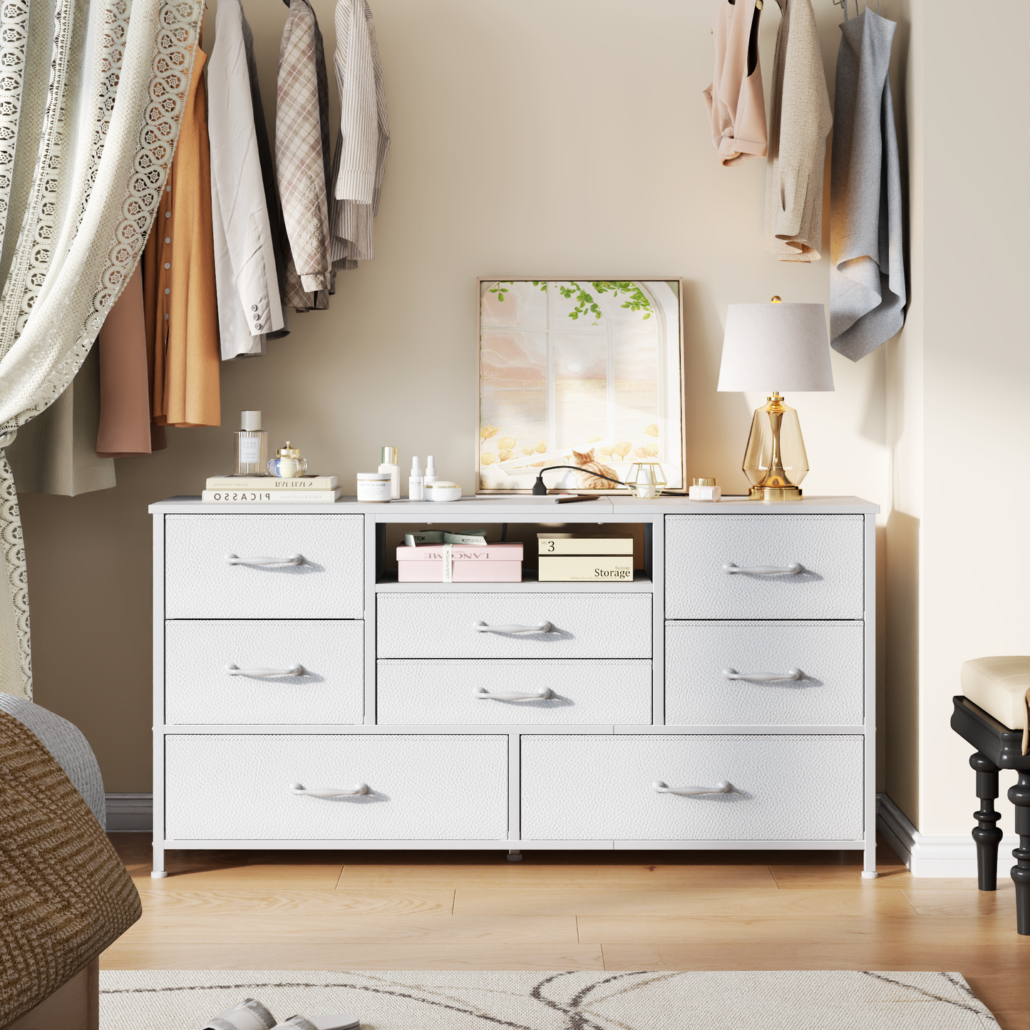 Tydimor TV Stand for TVs up to 55", Media Console for Living Room, Entertainment Center with Cabinet Storage, White